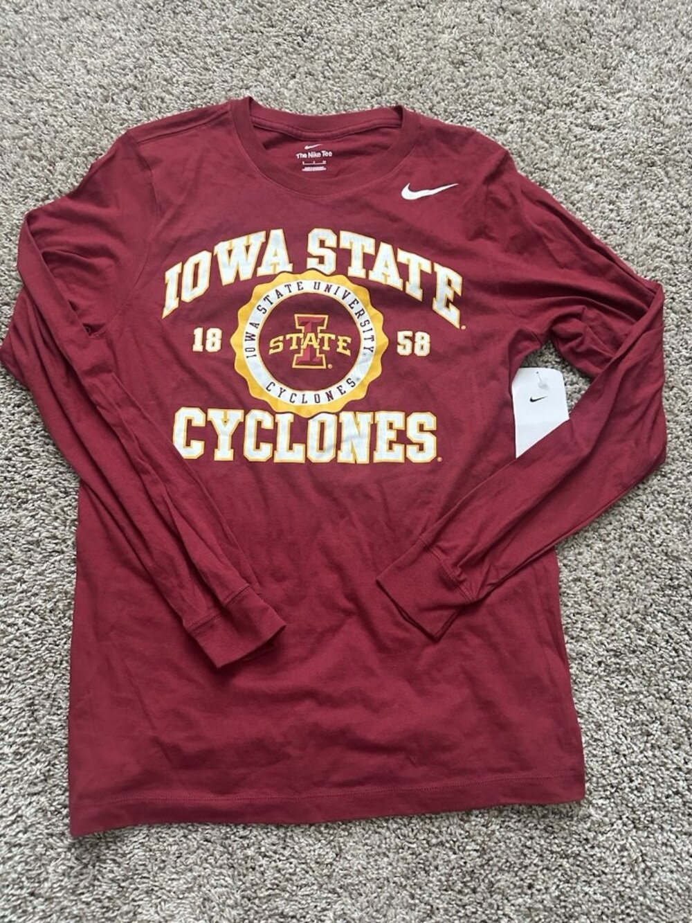 Nike Shirt Mens Small Red Iowa State Cyclones Long Sleeve Crew Neck NCAA